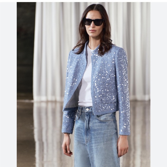 Zara ZW Collection Tweed Sequin Cropped Jacket - Picture 1 of 13